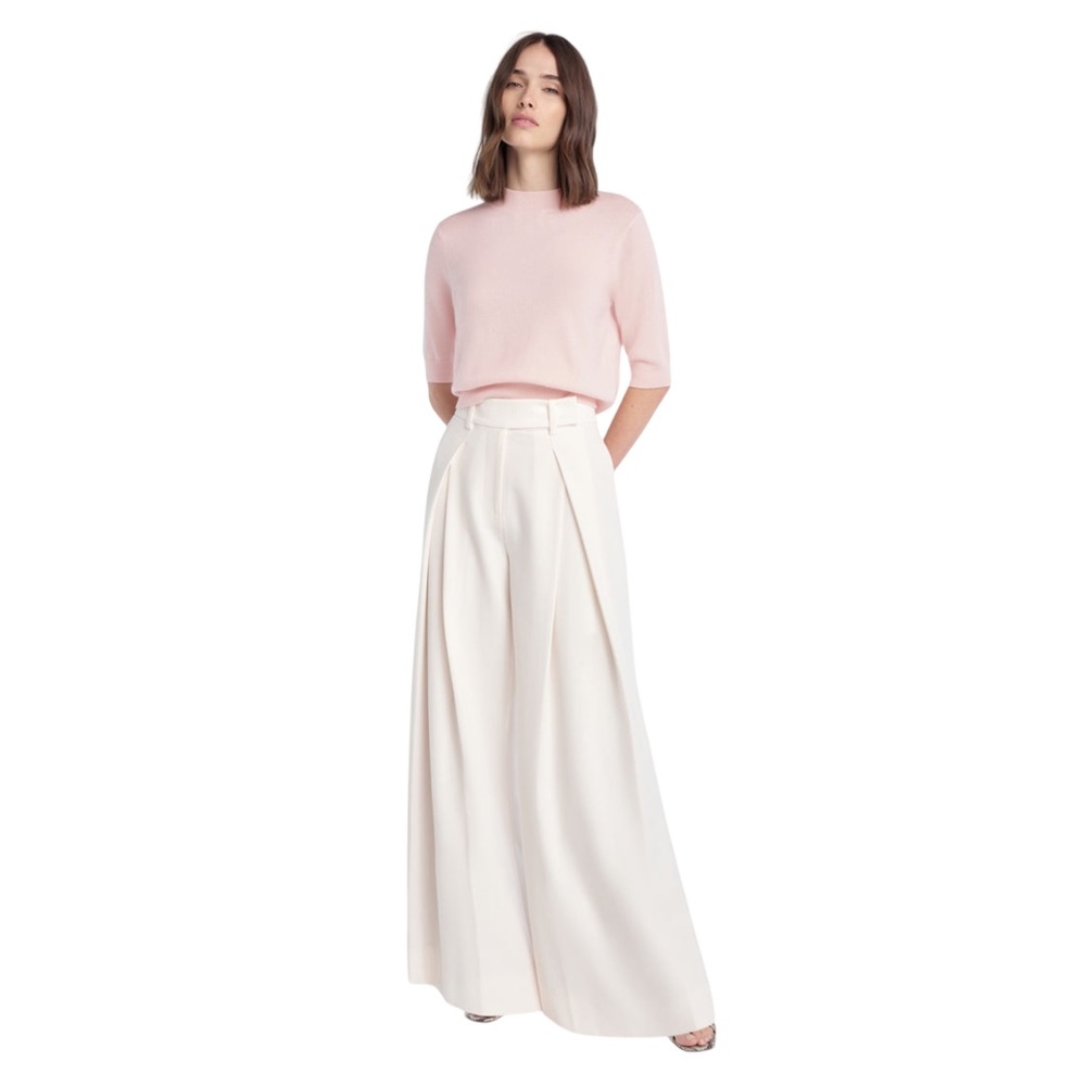 Favorite Daughter Pleats For Days Pant Ivory Wide Leg Suiting Trousers Size 14